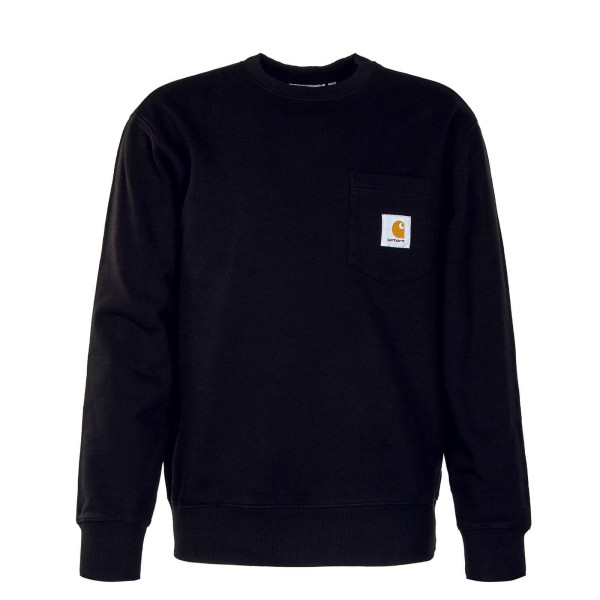 Herren Sweatshirt - Pocket - Black Garment Washed